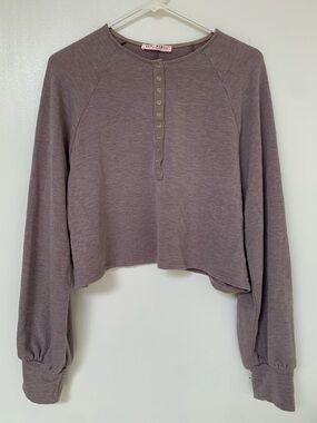 Blue Blush Cropped Henley Top